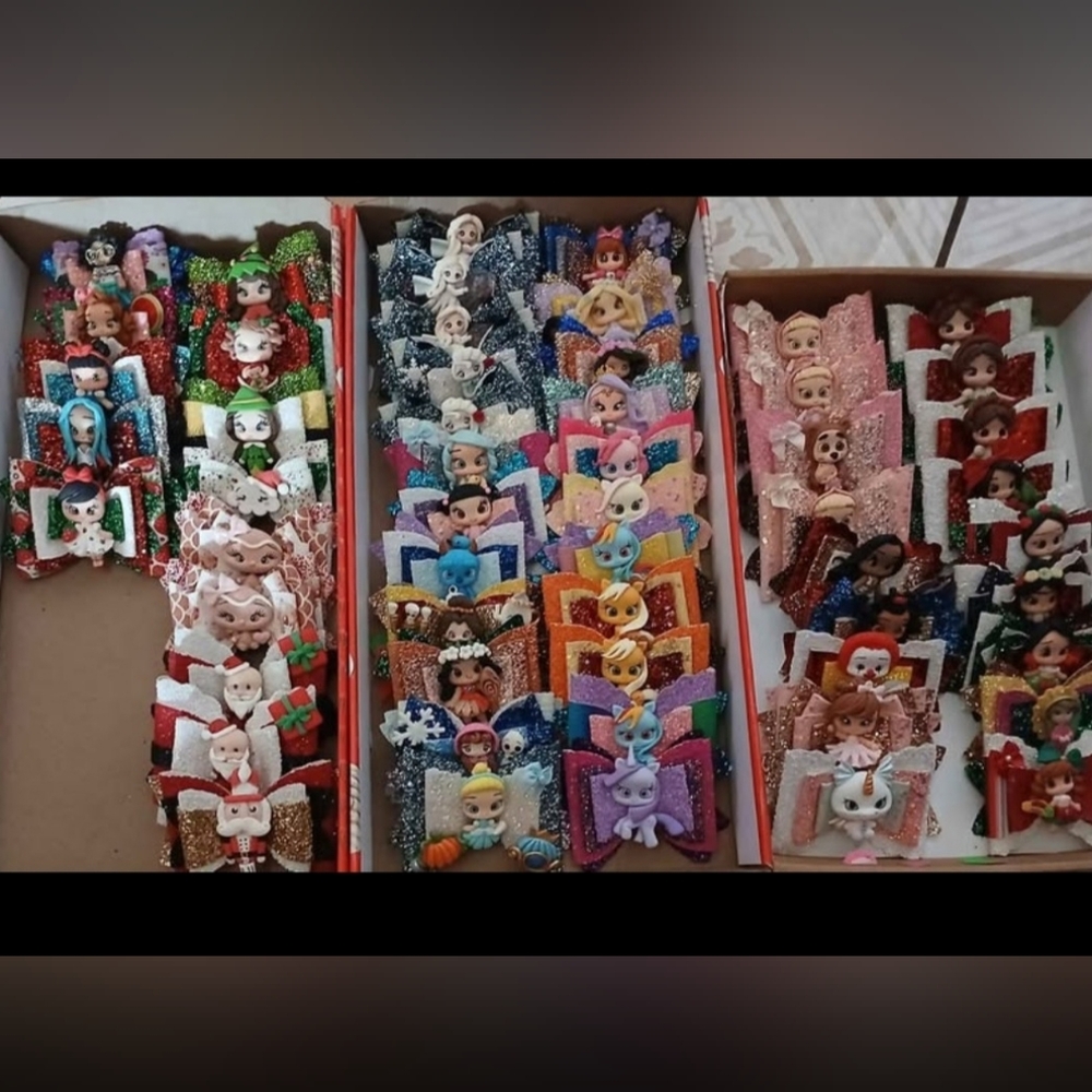 Character & Holiday Hair Bow Boutique Style Faux Leather  Glitter Bow